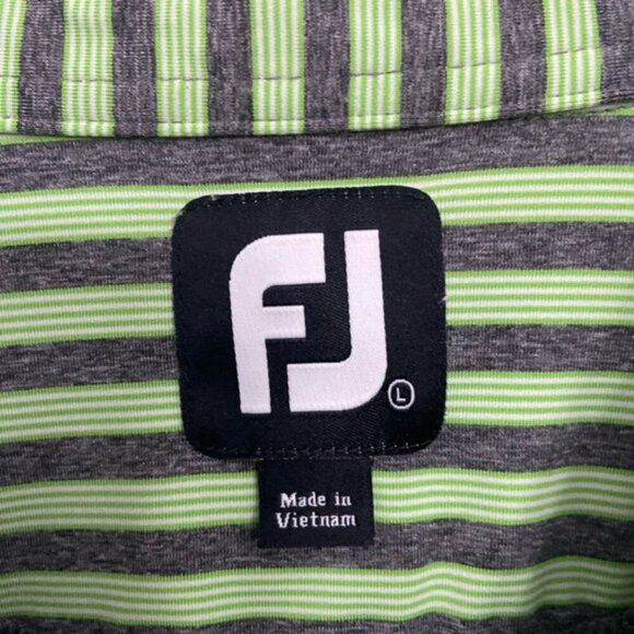 FootJoy Men’s Golf Polo S/S Shirt Men's Sz L Green & Gray Striped RCC on sleeve - Picture 3 of 5